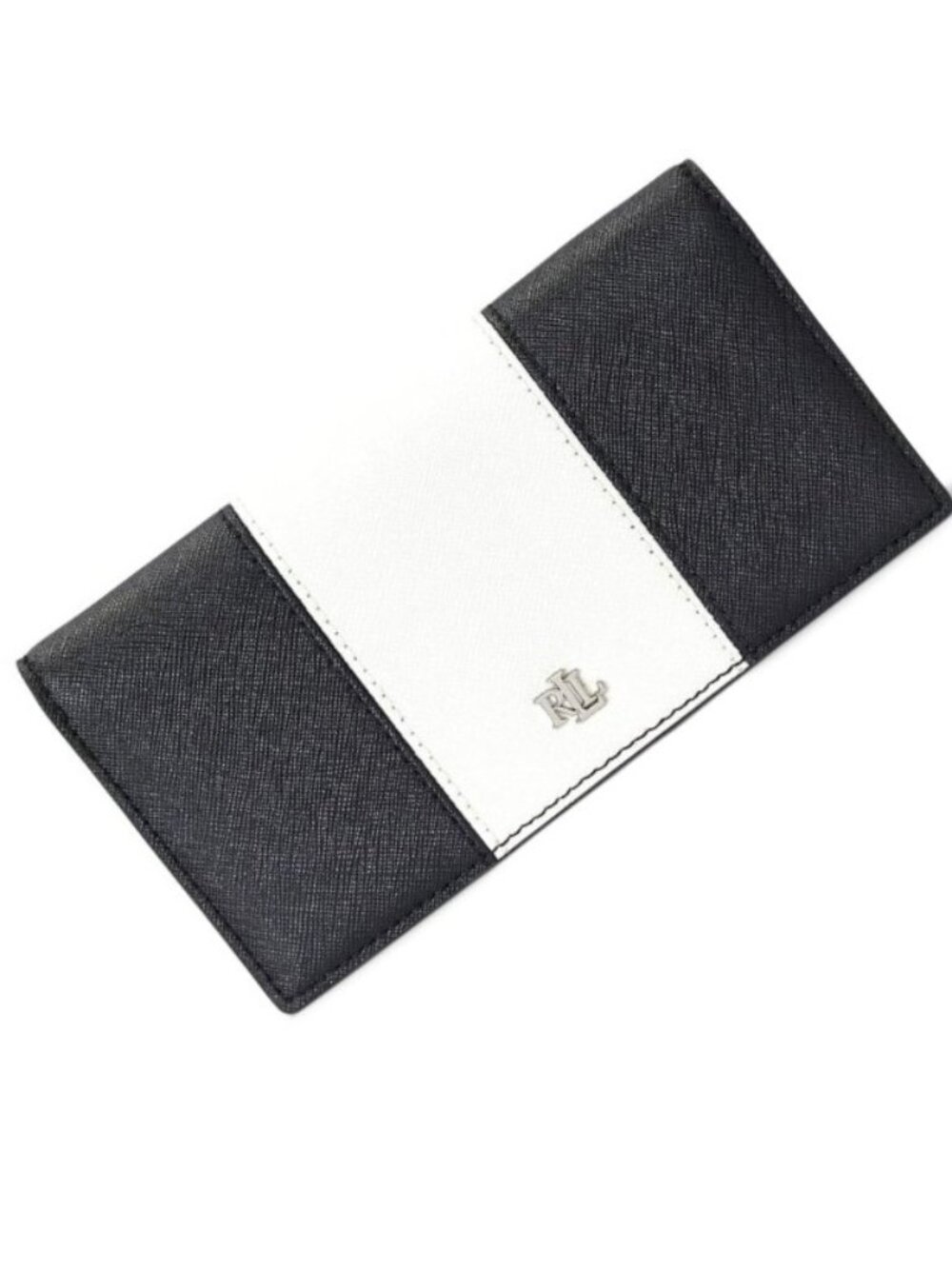 NWT ✅ LRL Crosshatch Leather Slim Wallet BLACK / WHITE - Lauren Ralph Lauren